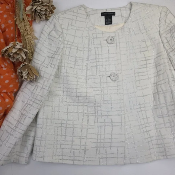 Madison Studio White Silver Blazer Jacket Sz 12 - Picture 2 of 12